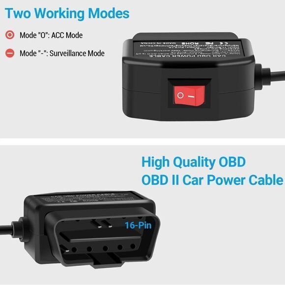 Power Cable For Dash Camera OBD To Type-C USB OBD2 Charger Cable Two Modes NIB - Picture 2 of 7